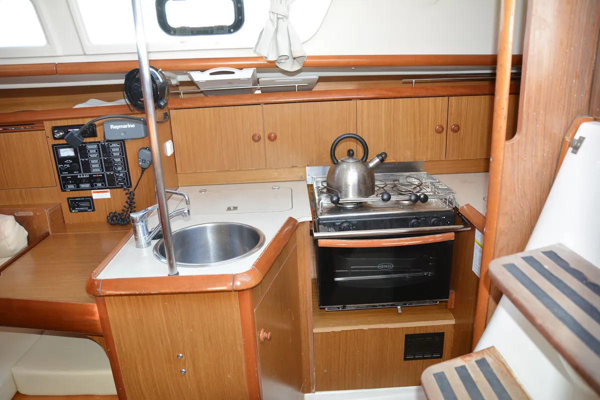 Galley of Charoula, a Jeanneau Sun Odyssey 32i sailboat at Municipal Unit of Lefkada, Greece