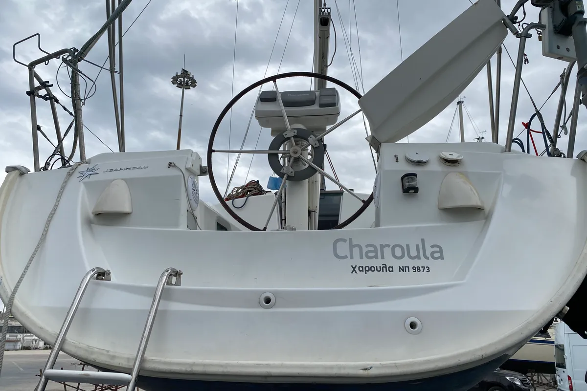 Exterior view of Charoula, a Jeanneau Sun Odyssey 32i sailboat at Municipal Unit of Lefkada, Greece