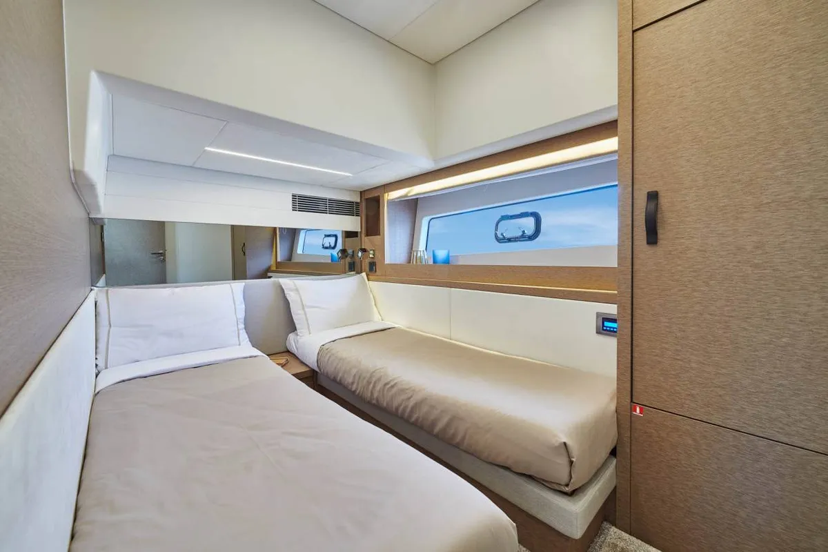 Cabin on Dzianiny.Club 2, a Jeanneau Prestige 590 Flybridge motor yacht at Općina Sukošan, Croatia