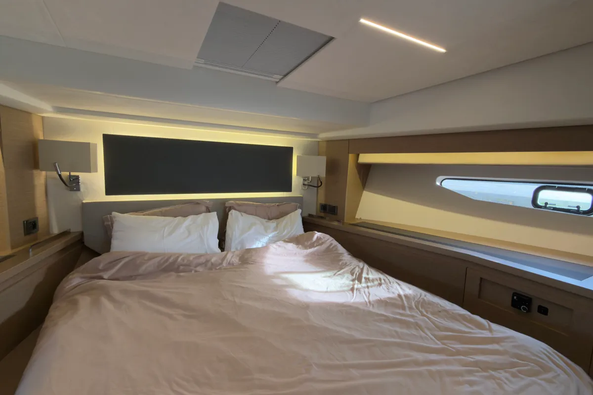 Cabin on Dzianiny.Club 2, a Jeanneau Prestige 590 Flybridge motor yacht at Općina Sukošan, Croatia