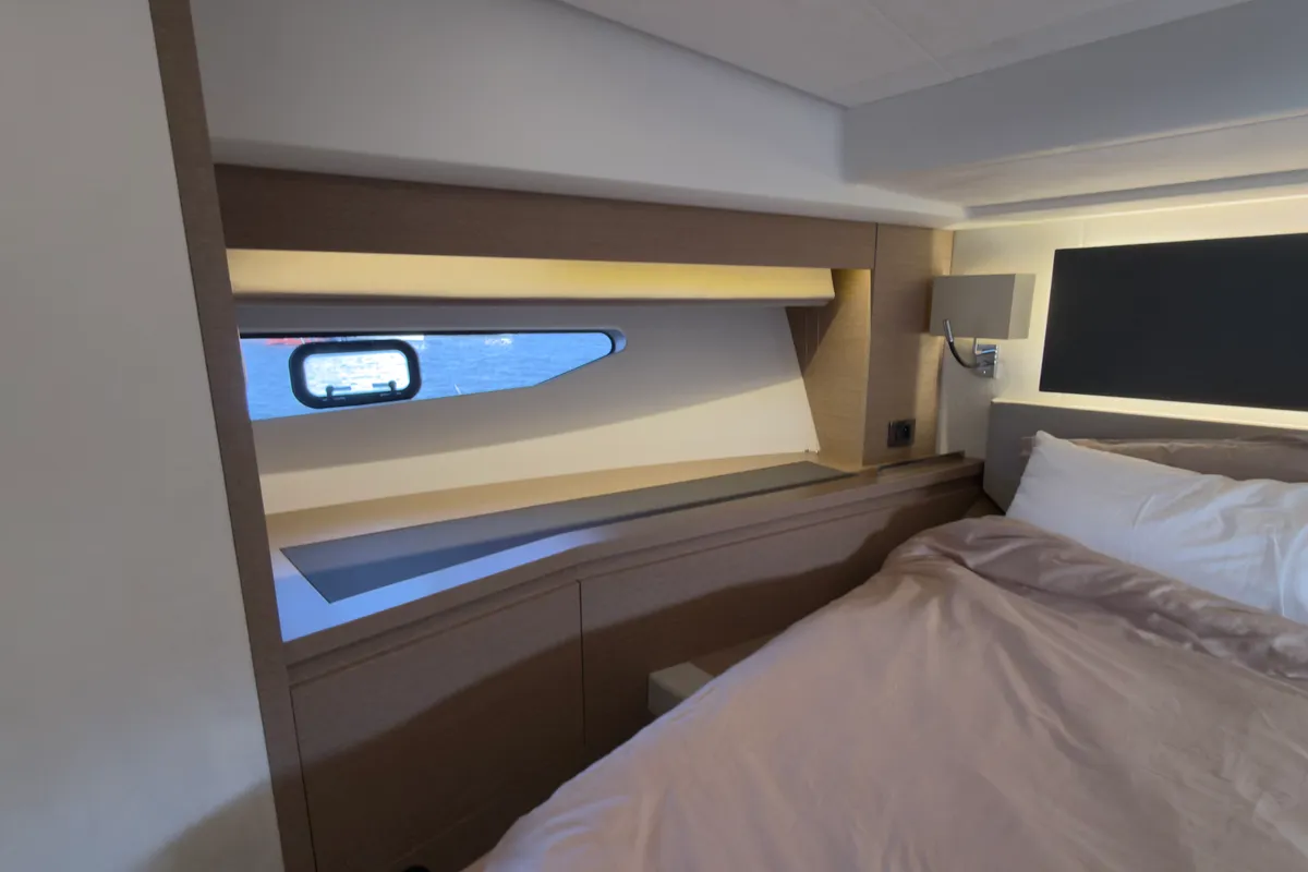 Cabin on Dzianiny.Club 2, a Jeanneau Prestige 590 Flybridge motor yacht at Općina Sukošan, Croatia