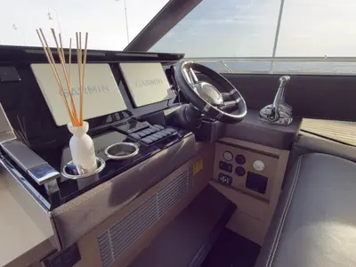 Cockpit of Dzianiny.Club 2, a Jeanneau Prestige 590 Flybridge motor yacht at Općina Sukošan, Croatia