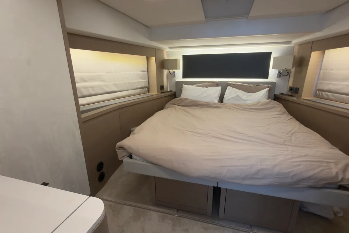 Cabin on Dzianiny.Club 2, a Jeanneau Prestige 590 Flybridge motor yacht at Općina Sukošan, Croatia