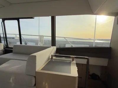 Salon of Dzianiny.Club 2, a Jeanneau Prestige 590 Flybridge motor yacht at Općina Sukošan, Croatia