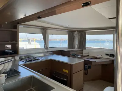 Galley of Sundowner, a Lagoon 46 catamaran at Preveza, Greece