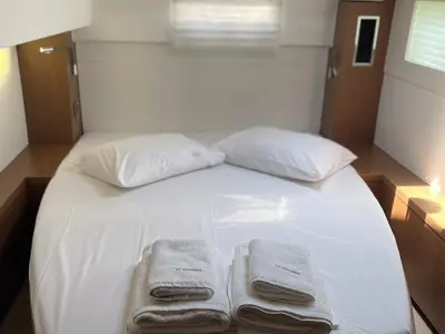 Cabin on Sundowner, a Lagoon 46 catamaran at Preveza, Greece