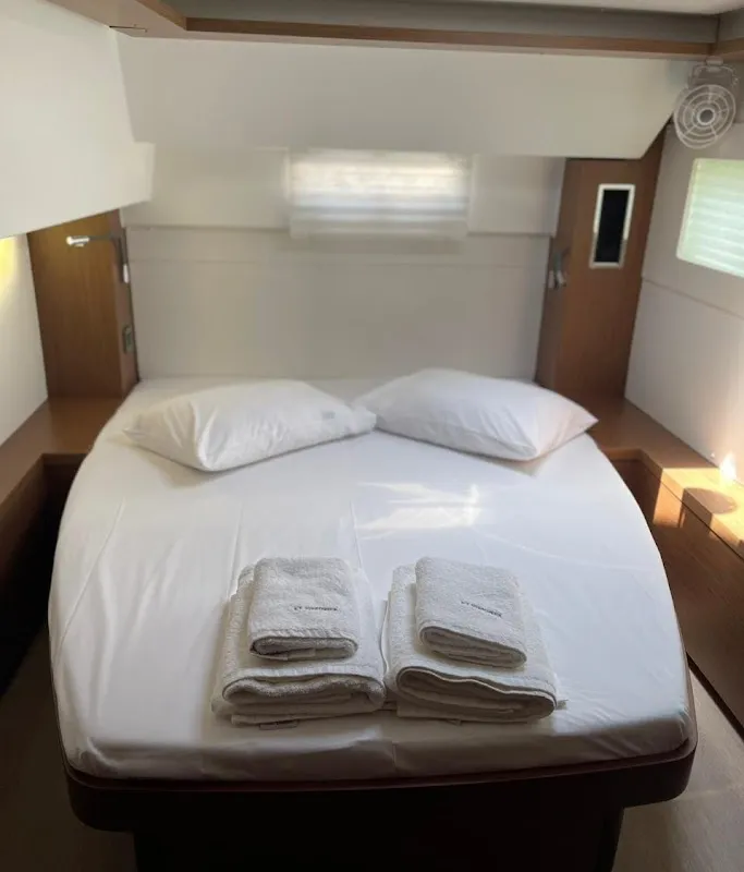 Cabin on Sundowner, a Lagoon 46 catamaran at Preveza, Greece
