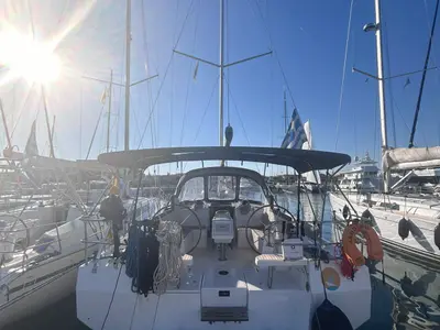 Cockpit of Harmonia, a Bavaria C42 sailboat at Municipal Unit of Rhodes, Greece