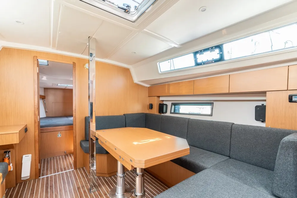 Salon of Harmonia, a Bavaria C42 sailboat at Municipal Unit of Rhodes, Greece