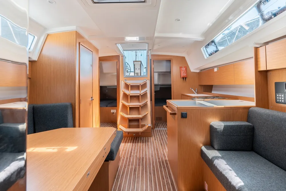 Salon of Harmonia, a Bavaria C42 sailboat at Municipal Unit of Rhodes, Greece