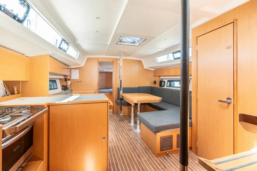 Salon of Harmonia, a Bavaria C42 sailboat at Municipal Unit of Rhodes, Greece