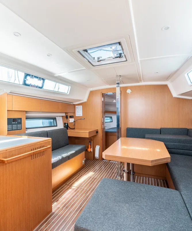 Salon of Harmonia, a Bavaria C42 sailboat at Municipal Unit of Rhodes, Greece