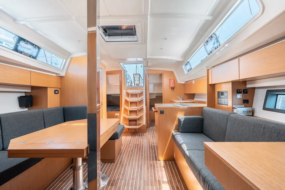 Salon of Harmonia, a Bavaria C42 sailboat at Municipal Unit of Rhodes, Greece