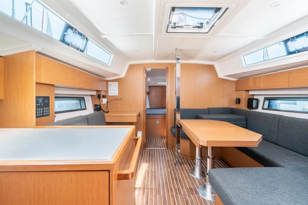 Salon of Harmonia, a Bavaria C42 sailboat at Municipal Unit of Rhodes, Greece