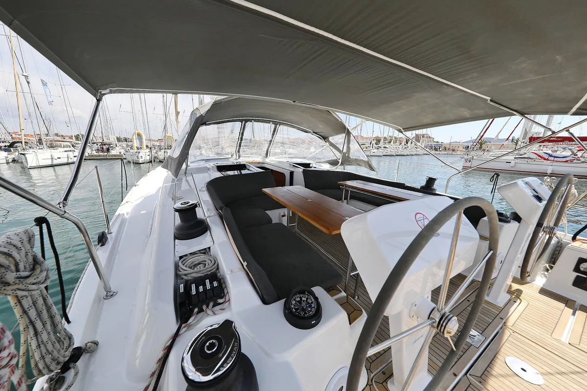 Cockpit of Supernatural, a Hanse 508 sailboat at Grad Biograd na Moru, Croatia