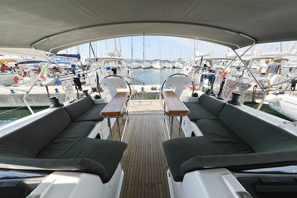 Cockpit of Supernatural, a Hanse 508 sailboat at Grad Biograd na Moru, Croatia