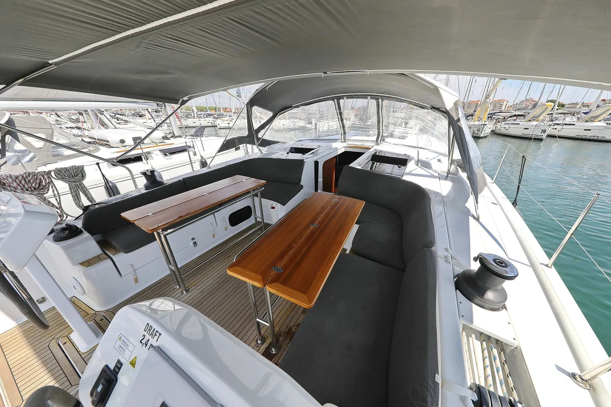 Cockpit of Supernatural, a Hanse 508 sailboat at Grad Biograd na Moru, Croatia