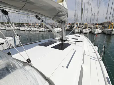 Deck of Supernatural, a Hanse 508 sailboat at Grad Biograd na Moru, Croatia
