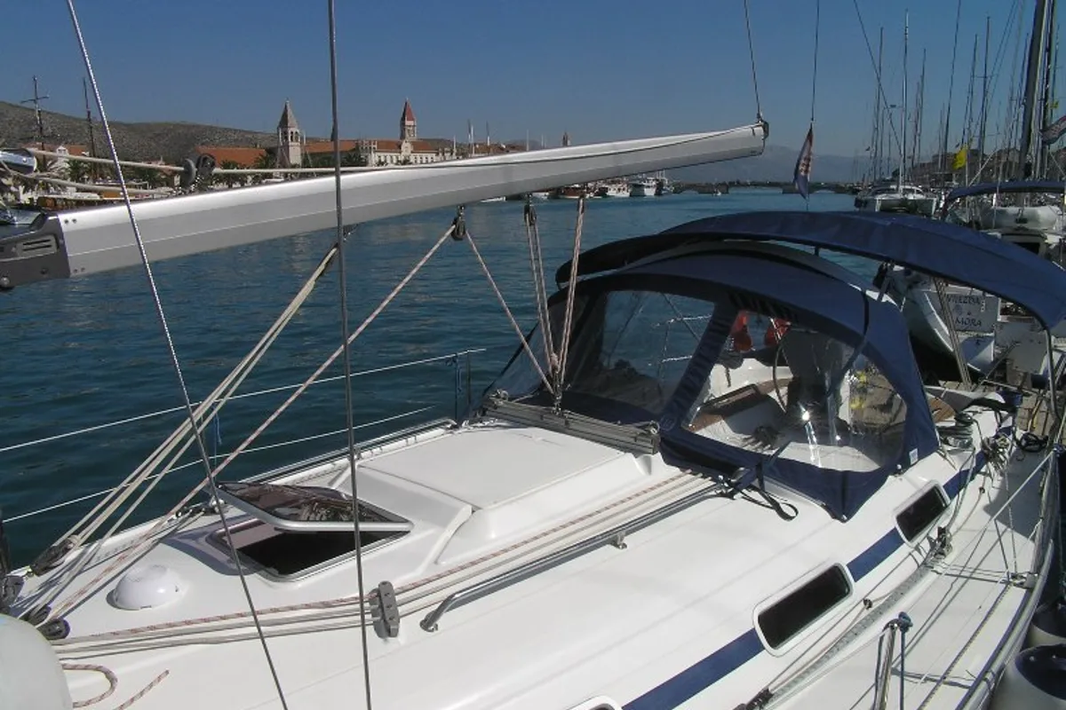 Cockpit of Emanuel, a Bavaria 36 sailboat at Grad Trogir, Croatia