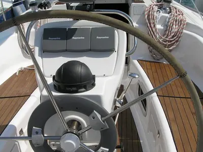 Deck of Emanuel, a Bavaria 36 sailboat at Grad Trogir, Croatia