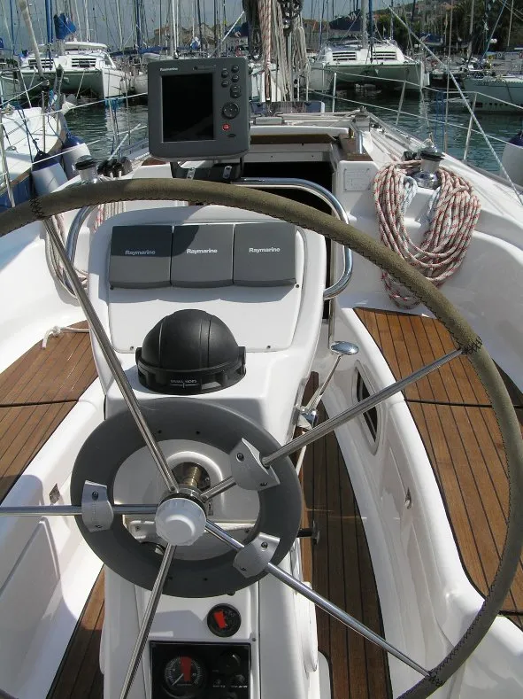 Deck of Emanuel, a Bavaria 36 sailboat at Grad Trogir, Croatia