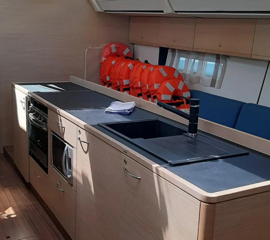 Galley of Adriatic Expert, a D&D Kufner 54 sailboat at Grad Trogir, Croatia