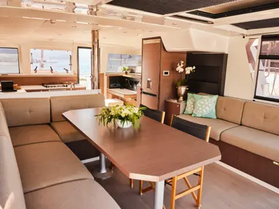 Salon of Ediba Toddler, a Bali 4.2 catamaran at Marmaris, Turkey