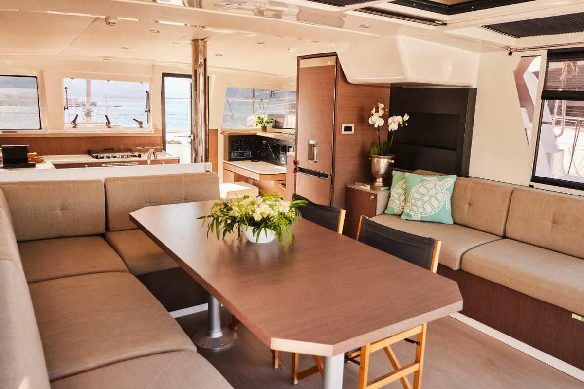 Salon of Ediba Toddler, a Bali 4.2 catamaran at Marmaris, Turkey