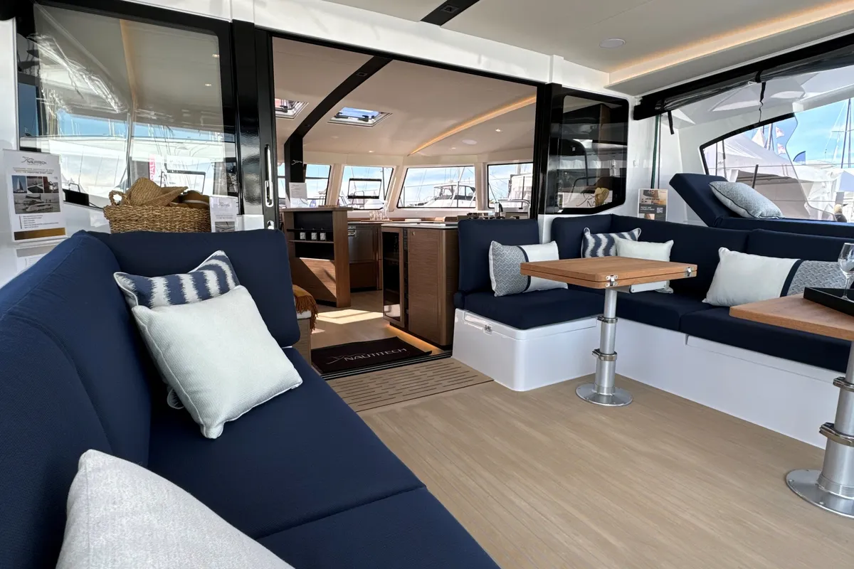 Salon of Good Vibes, a Nautitech 48 Open catamaran at Cogolin, France