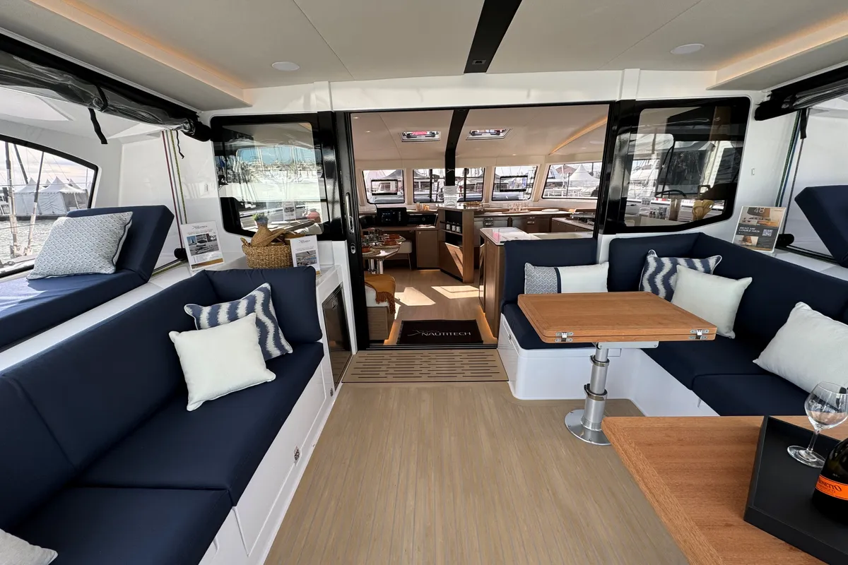 Salon of Good Vibes, a Nautitech 48 Open catamaran at Cogolin, France