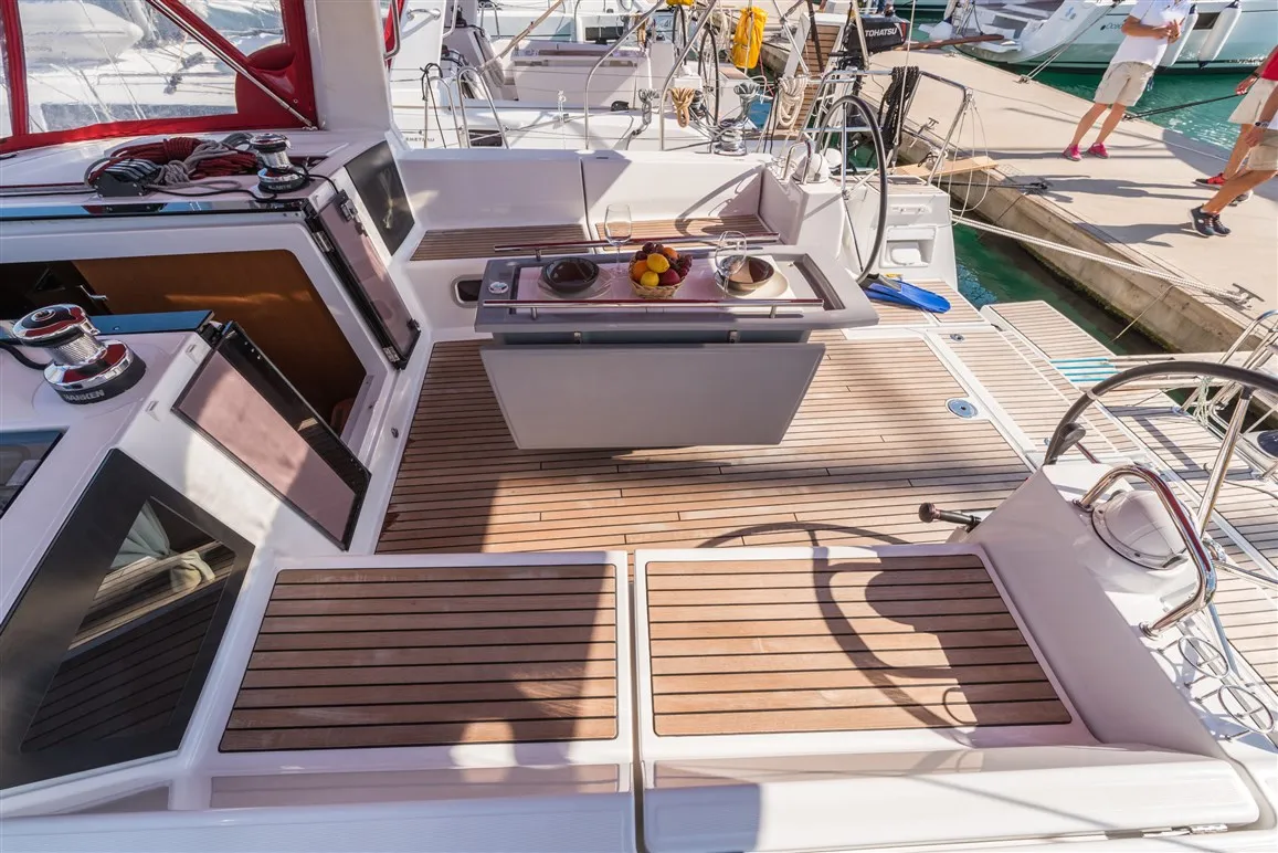 Deck of Parija II, a Beneteau Oceanis 45 sailboat at Split, Croatia