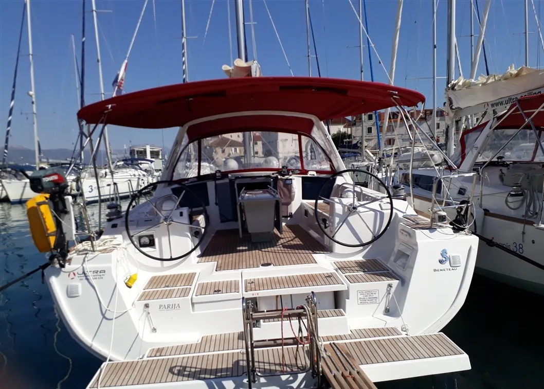 Cockpit of Parija II, a Beneteau Oceanis 45 sailboat at Split, Croatia