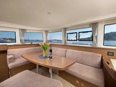 Salon of Arielle, a Lagoon 42 catamaran at Trogir, Croatia