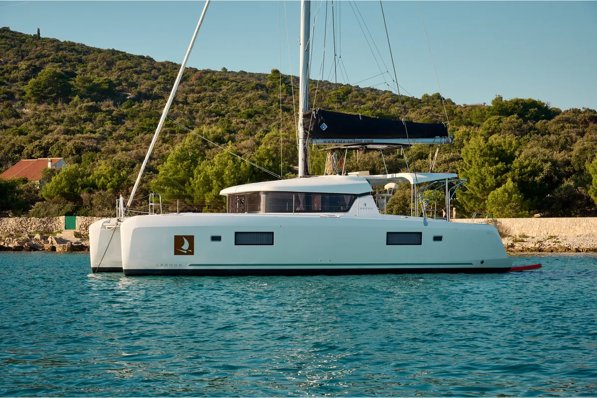 Salon of Arielle, a Lagoon 42 catamaran at Trogir, Croatia