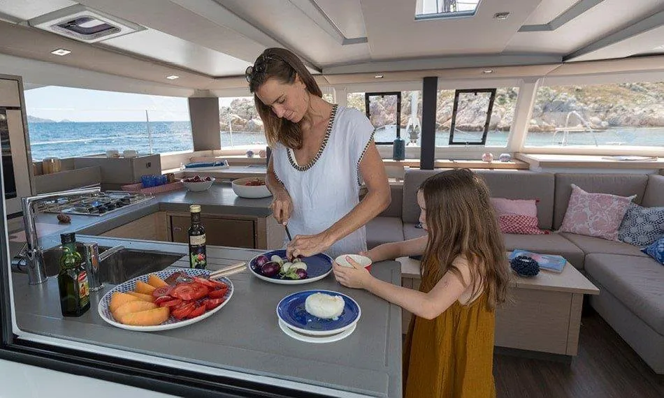 Galley of Vida, a Fountaine Pajot Astrea 42 catamaran at Road Town, British Virgin Islands