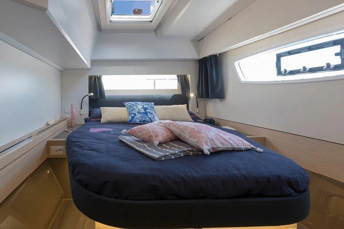 Cabin on Vida, a Fountaine Pajot Astrea 42 catamaran at Road Town, British Virgin Islands