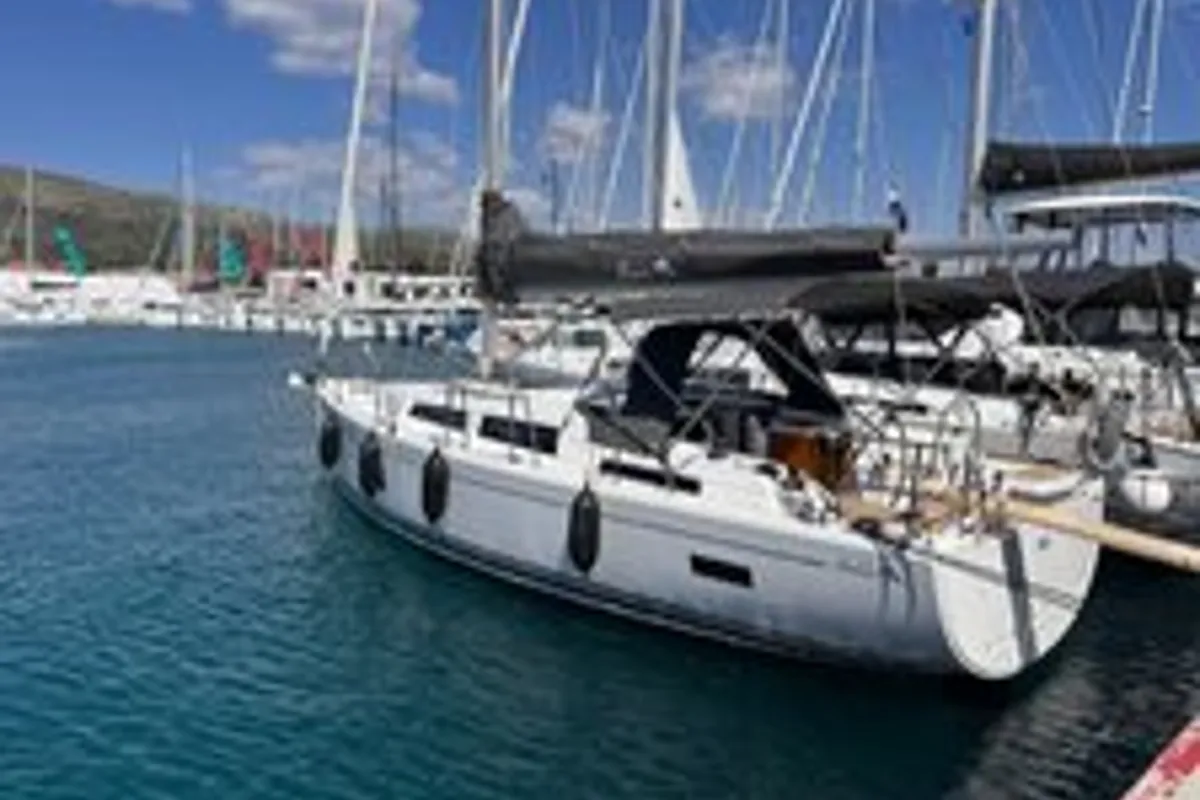 Exterior view of FuFu, a Hanse 388 sailboat at Seget Donji, Croatia