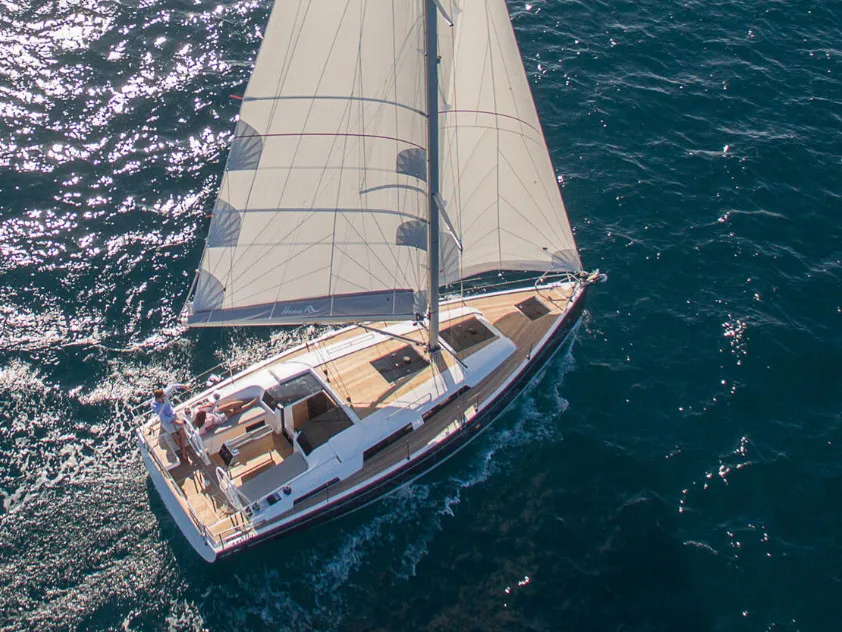 Exterior view of FuFu, a Hanse 388 sailboat at Seget Donji, Croatia
