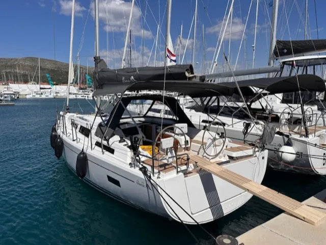 Exterior view of FuFu, a Hanse 388 sailboat at Seget Donji, Croatia