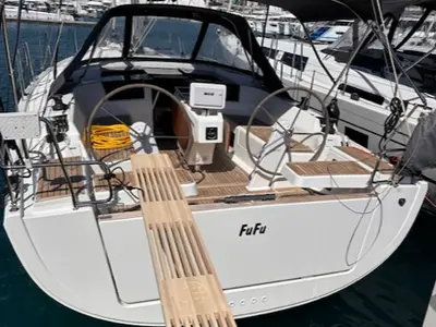 Cockpit of FuFu, a Hanse 388 sailboat at Seget Donji, Croatia