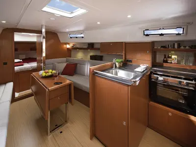 Galley of Linnea, a Bavaria Cruiser 32 sailboat at Fisksätra, Sweden
