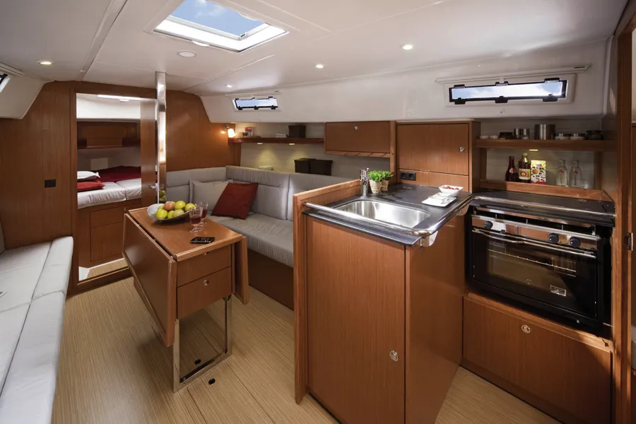 Galley of Linnea, a Bavaria Cruiser 32 sailboat at Fisksätra, Sweden