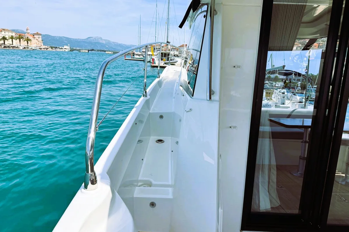 Deck of Majabell II, a Jeanneau Prestige 420S motor yacht at Grad Trogir, Croatia