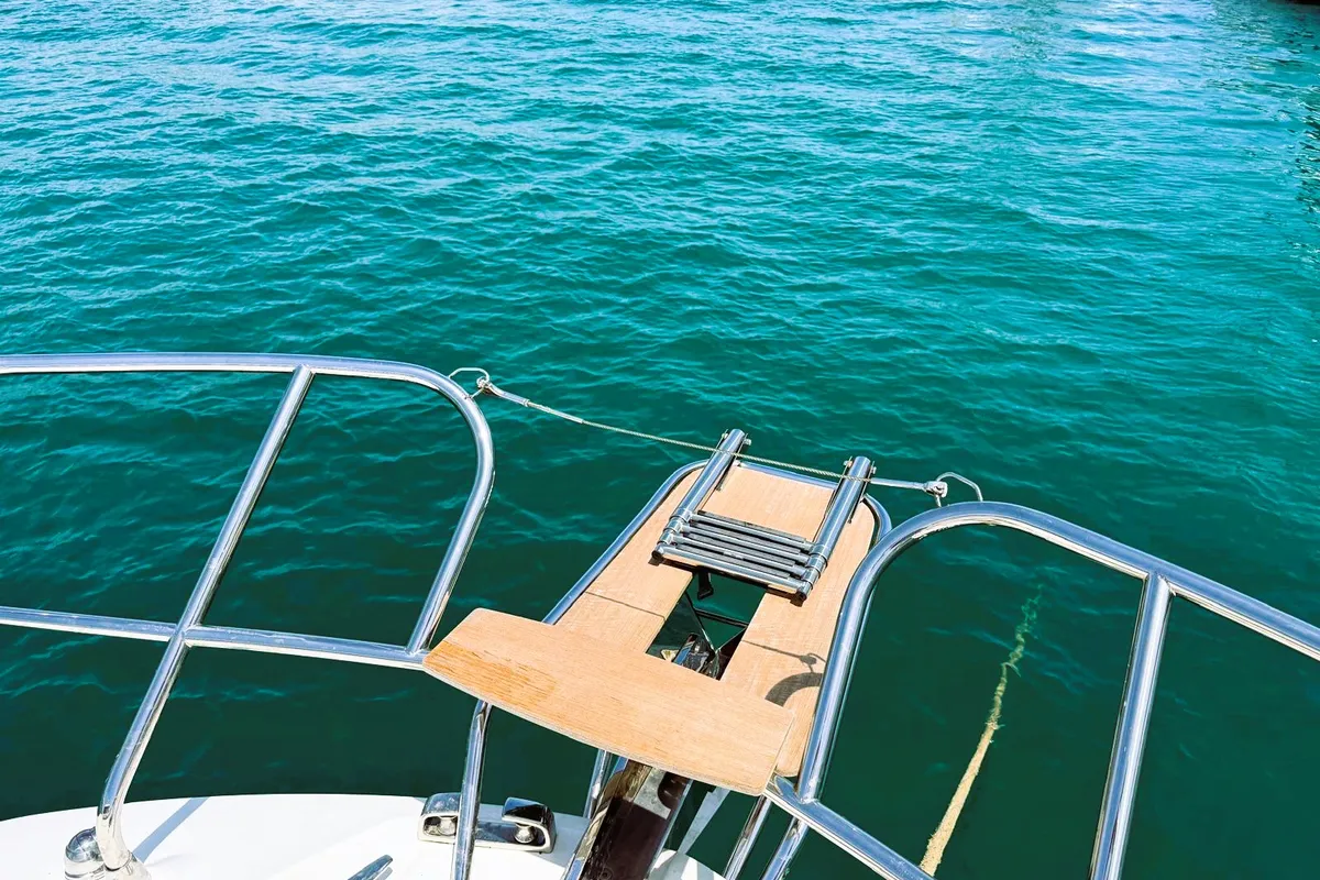 Deck of Majabell II, a Jeanneau Prestige 420S motor yacht at Grad Trogir, Croatia