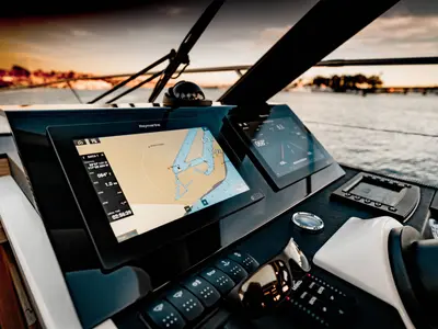 Cockpit of Majabell II, a Jeanneau Prestige 420S motor yacht at Grad Trogir, Croatia
