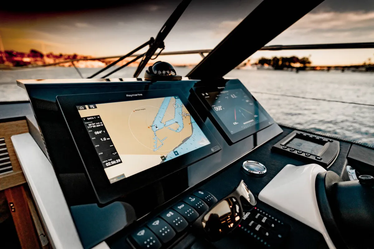 Cockpit of Majabell II, a Jeanneau Prestige 420S motor yacht at Grad Trogir, Croatia