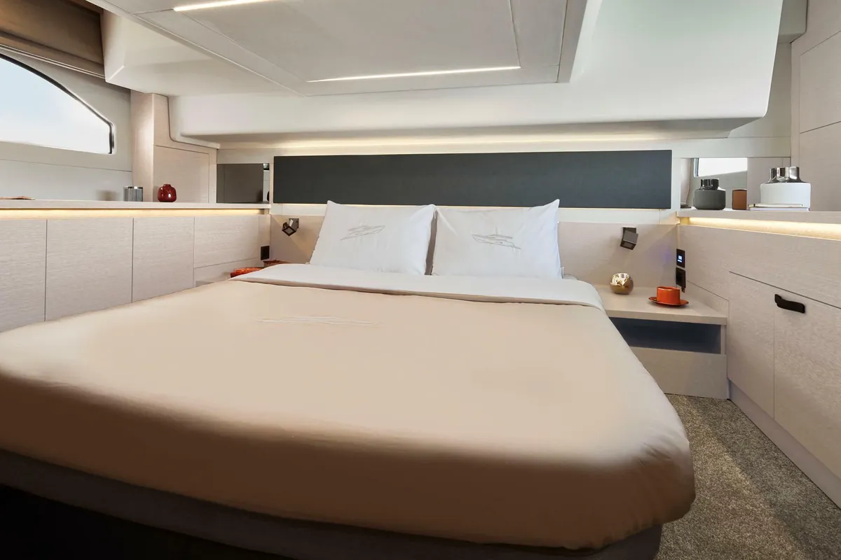 Cabin on Majabell II, a Jeanneau Prestige 420S motor yacht at Grad Trogir, Croatia