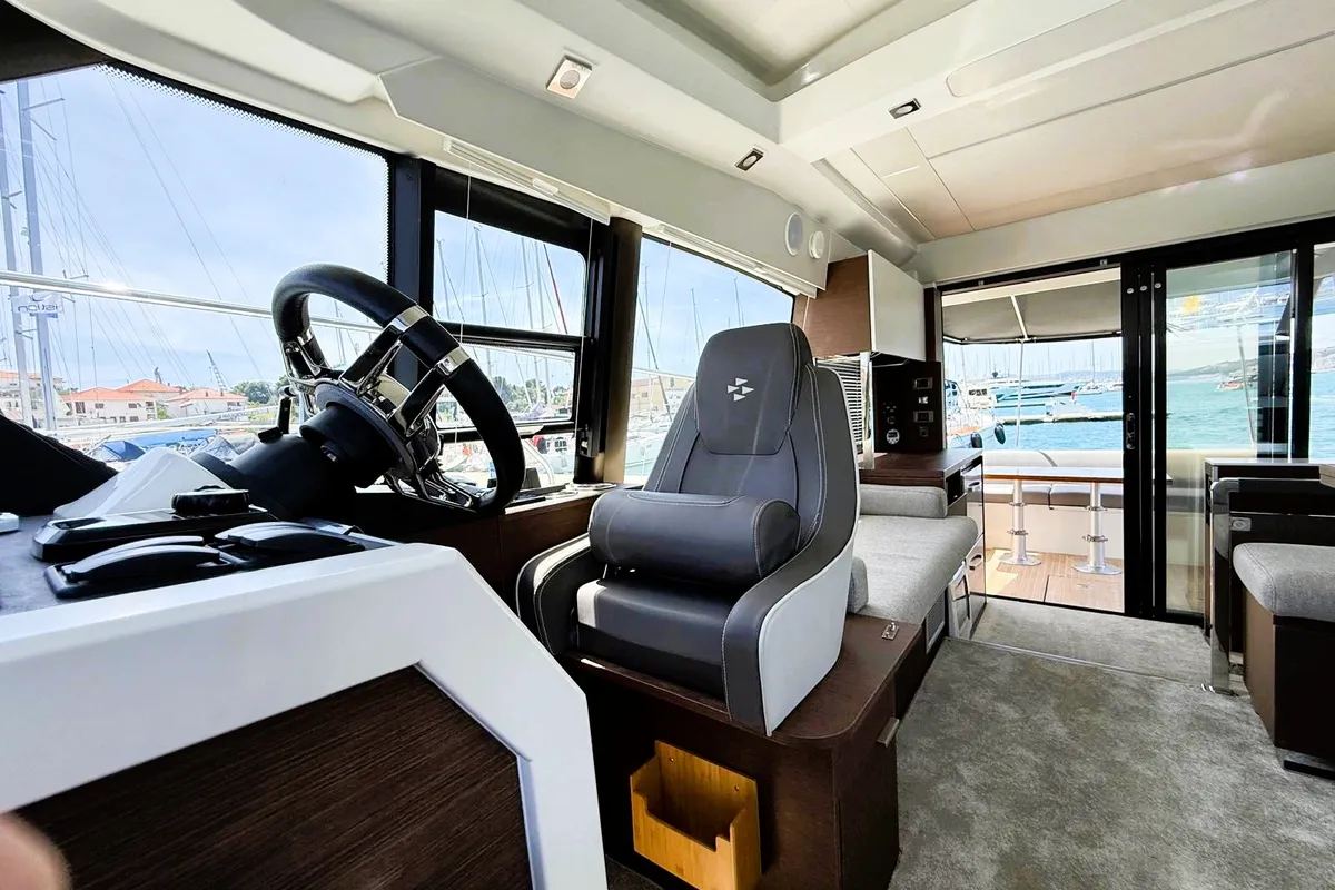 Cockpit of Majabell II, a Jeanneau Prestige 420S motor yacht at Grad Trogir, Croatia