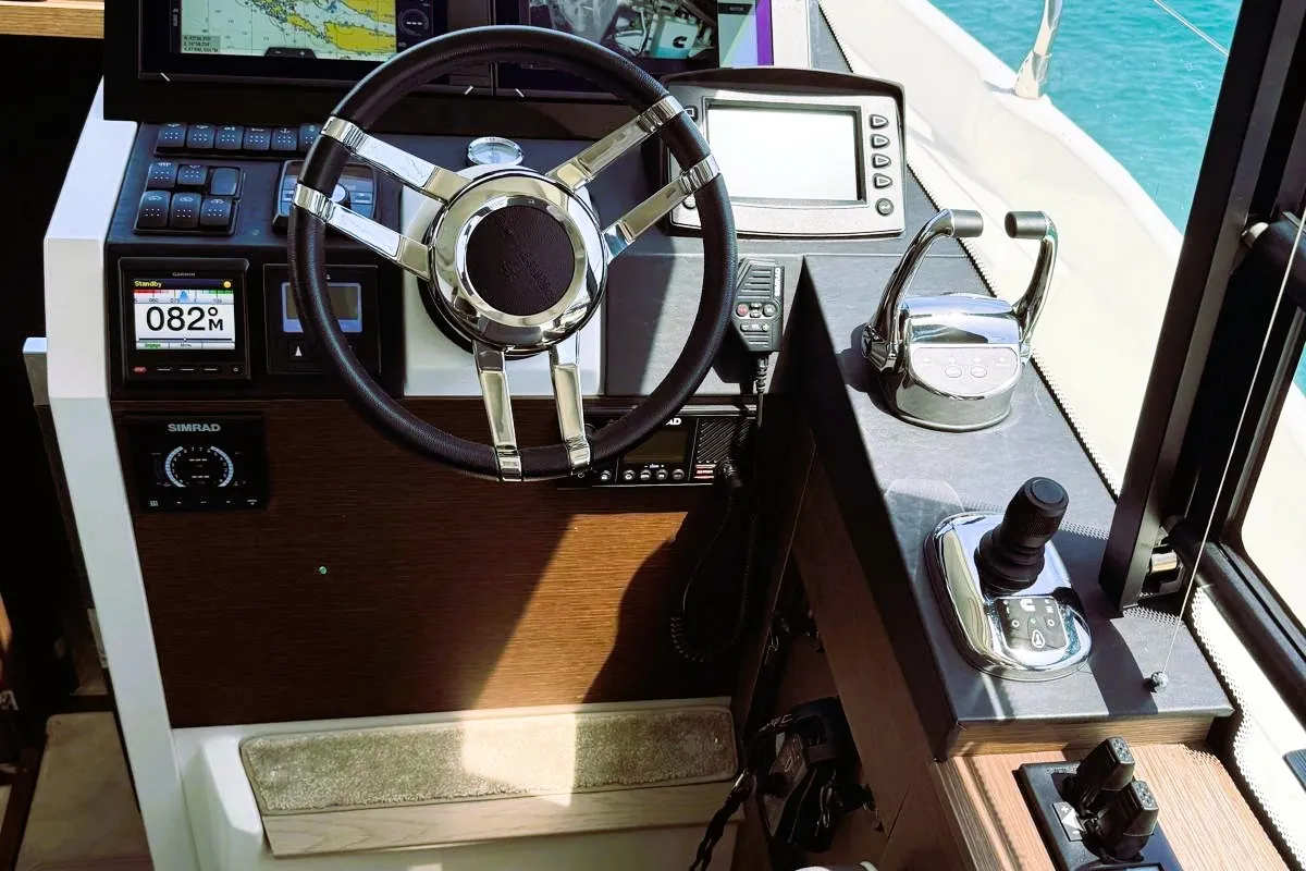 Cockpit of Majabell II, a Jeanneau Prestige 420S motor yacht at Grad Trogir, Croatia