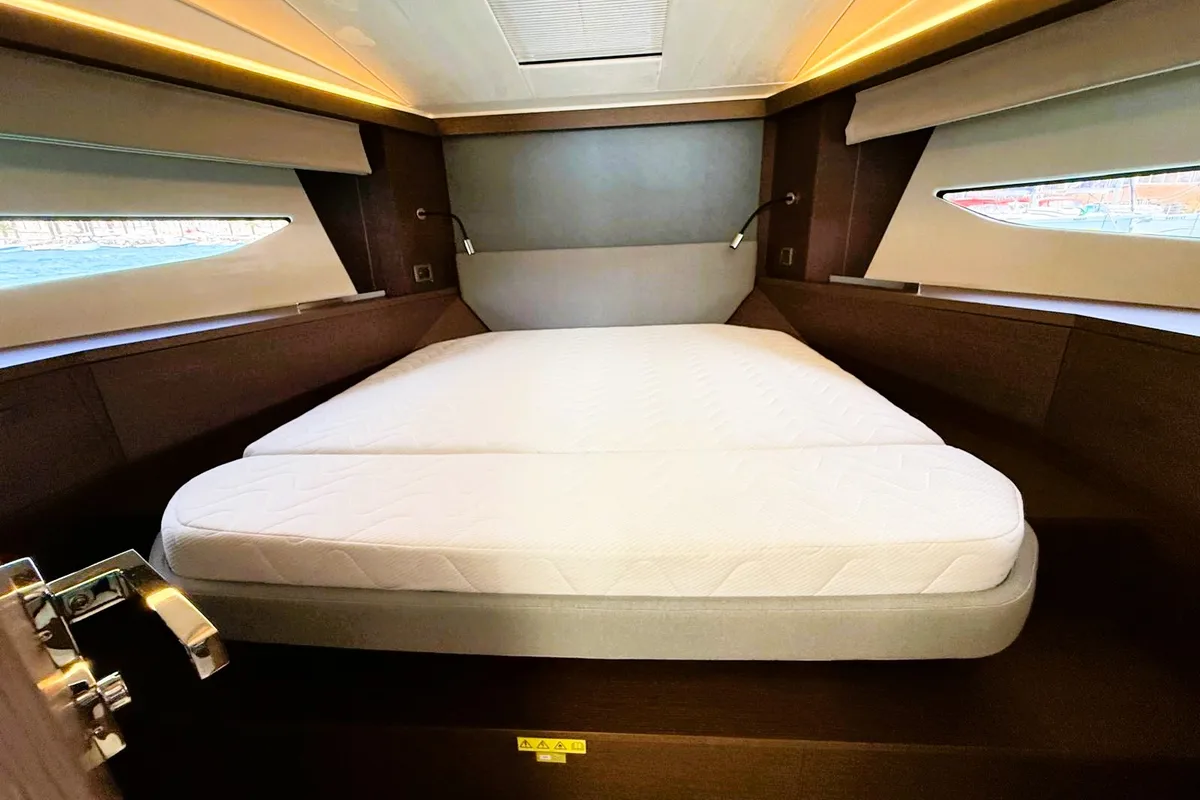 Cabin on Majabell II, a Jeanneau Prestige 420S motor yacht at Grad Trogir, Croatia
